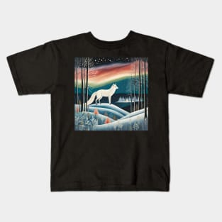 Arctic Fox under the Northern Lights Kids T-Shirt